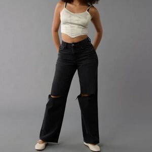 NWT 10 Short Curvy American Eagle Black Super High-Rise Baggy Straight Jeans